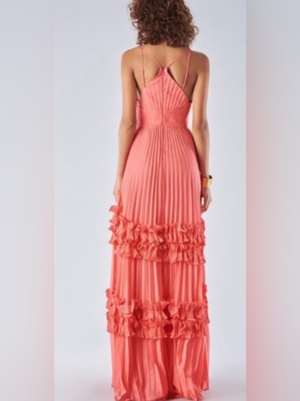 Halston Heritage Coral Ruffle-Tier Maxi Dress